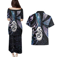 New Zealand Aotearoa Couples Matching Puletasi and Hawaiian Shirt Maori Hei Manaia Purple Paua Shell