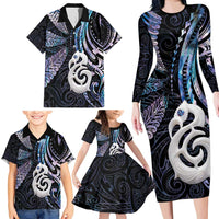 New Zealand Aotearoa Family Matching Long Sleeve Bodycon Dress and Hawaiian Shirt Maori Hei Manaia Purple Paua Shell DT04 - Polynesian Pride