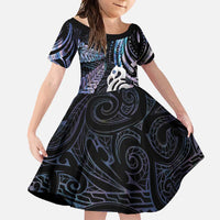 New Zealand Aotearoa Family Matching Off Shoulder Maxi Dress and Hawaiian Shirt Maori Hei Manaia Purple Paua Shell