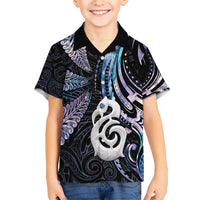 New Zealand Aotearoa Kid Hawaiian Shirt Maori Hei Manaia Purple Paua Shell