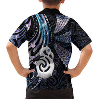 New Zealand Aotearoa Kid Hawaiian Shirt Maori Hei Manaia Purple Paua Shell