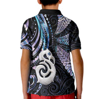 New Zealand Aotearoa Kid Polo Shirt Maori Hei Manaia Purple Paua Shell