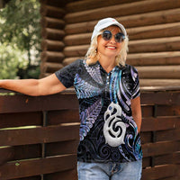 New Zealand Aotearoa Women Polo Shirt Maori Hei Manaia Purple Paua Shell