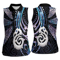 New Zealand Aotearoa Women Sleeveless Polo Shirt Maori Hei Manaia Purple Paua Shell