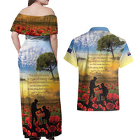New Zealand ANZAC Day Couples Matching Off Shoulder Maxi Dress and Hawaiian Shirt The Ode Remembrance And Poppy