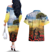New Zealand ANZAC Day Couples Matching Off The Shoulder Long Sleeve Dress and Hawaiian Shirt The Ode Remembrance And Poppy