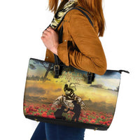 New Zealand ANZAC Day Leather Tote Bag The Ode Remembrance And Poppy