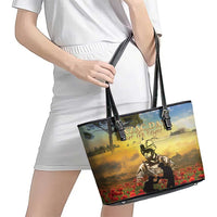 New Zealand ANZAC Day Leather Tote Bag The Ode Remembrance And Poppy