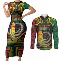 Vanuatu Language Week Couples Matching Short Sleeve Bodycon Dress and Long Sleeve Button Shirt Boar Tusk Warrior Tribal Floral Pattern DT05 Black - Polynesian Pride