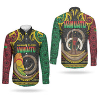 Vanuatu Language Week Couples Matching Short Sleeve Bodycon Dress and Long Sleeve Button Shirt Boar Tusk Warrior Tribal Floral Pattern DT05 - Polynesian Pride