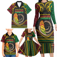 Vanuatu Language Week Family Matching Long Sleeve Bodycon Dress and Hawaiian Shirt Boar Tusk Warrior Tribal Floral Pattern DT05 - Polynesian Pride