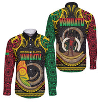Vanuatu Language Week Family Matching Long Sleeve Bodycon Dress and Hawaiian Shirt Boar Tusk Warrior Tribal Floral Pattern DT05 Dad's Shirt - Long Sleeve Black - Polynesian Pride