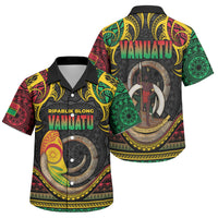 Vanuatu Language Week Family Matching Off Shoulder Short Dress and Hawaiian Shirt Boar Tusk Warrior Tribal Floral Pattern