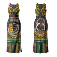 Vanuatu Language Week Family Matching Tank Maxi Dress and Hawaiian Shirt Boar Tusk Warrior Tribal Floral Pattern DT05 Mom's Dress Black - Polynesian Pride