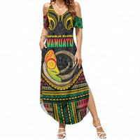 Vanuatu Language Week Summer Maxi Dress Boar Tusk Warrior Tribal Floral Pattern DT05 Women Black - Polynesian Pride
