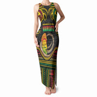 Vanuatu Language Week Tank Maxi Dress Boar Tusk Warrior Tribal Floral Pattern DT05 Women Black - Polynesian Pride