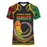 Vanuatu Language Week Women V-Neck T-Shirt Boar Tusk Warrior Tribal Floral Pattern
