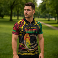 Vanuatu Language Week Zipper Polo Shirt Boar Tusk Warrior Tribal Floral Pattern DT05 - Polynesian Pride