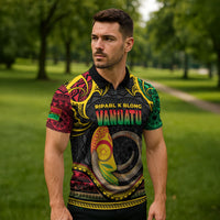 Vanuatu Language Week Zipper Polo Shirt Boar Tusk Warrior Tribal Floral Pattern