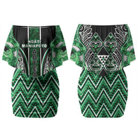 Aotearoa Ngati Maniapoto Couples Matching Off Shoulder Short Dress and Long Sleeve Button Shirt Maori Tribal Green Paua Shell Pattern DT05 - Polynesian Pride