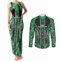 Aotearoa Ngati Maniapoto Couples Matching Tank Maxi Dress and Long Sleeve Button Shirt Maori Tribal Green Paua Shell Pattern DT05 Green - Polynesian Pride