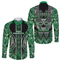Aotearoa Ngati Maniapoto Family Matching Off The Shoulder Long Sleeve Dress and Hawaiian Shirt Maori Tribal Green Paua Shell Pattern DT05 Dad's Shirt - Long Sleeve Green - Polynesian Pride