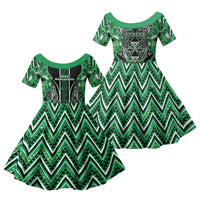 Aotearoa Ngati Maniapoto Family Matching Off The Shoulder Long Sleeve Dress and Hawaiian Shirt Maori Tribal Green Paua Shell Pattern DT05 Daughter's Dress Green - Polynesian Pride