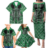 Aotearoa Ngati Maniapoto Family Matching Puletasi and Hawaiian Shirt Maori Tribal Green Paua Shell Pattern DT05 - Polynesian Pride