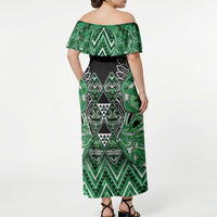 Aotearoa Ngati Maniapoto Off Shoulder Maxi Dress Maori Tribal Green Paua Shell Pattern DT05 - Polynesian Pride