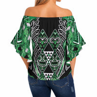 Aotearoa Ngati Maniapoto Off Shoulder Wrap Waist Top Maori Tribal Green Paua Shell Pattern DT05 - Polynesian Pride
