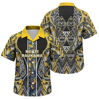 Aotearoa Ngati Raukawa Family Matching Short Sleeve Bodycon Dress and Hawaiian Shirt Maori Tribal Yellow And Navy Paua Shell Pattern DT05 Son's Shirt Yellow - Polynesian Pride