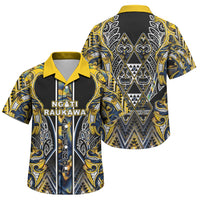 Aotearoa Ngati Raukawa Family Matching Summer Maxi Dress and Hawaiian Shirt Maori Tribal Yellow And Navy Paua Shell Pattern DT05 Son's Shirt Yellow - Polynesian Pride