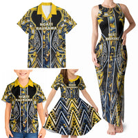 Aotearoa Ngati Raukawa Family Matching Tank Maxi Dress and Hawaiian Shirt Maori Tribal Yellow And Navy Paua Shell Pattern DT05 - Polynesian Pride