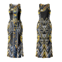 Aotearoa Ngati Raukawa Family Matching Tank Maxi Dress and Hawaiian Shirt Maori Tribal Yellow And Navy Paua Shell Pattern DT05 Mom's Dress Yellow - Polynesian Pride