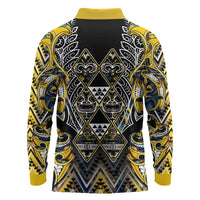 Aotearoa Ngati Raukawa Long Sleeve Polo Shirt Maori Tribal Yellow And Navy Paua Shell Pattern DT05 - Polynesian Pride