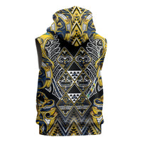 Aotearoa Ngati Raukawa Sleeveless Hoodie Maori Tribal Yellow And Navy Paua Shell Pattern DT05 - Polynesian Pride
