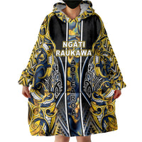 Aotearoa Ngati Raukawa Wearable Blanket Hoodie Maori Tribal Yellow And Navy Paua Shell Pattern DT05 - Polynesian Pride