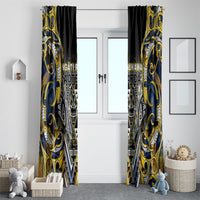 Aotearoa Ngati Raukawa Window Curtain Maori Tribal Yellow And Navy Paua Shell Pattern DT05 - Polynesian Pride