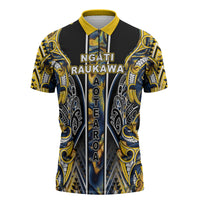 Aotearoa Ngati Raukawa Zipper Polo Shirt Maori Tribal Yellow And Navy Paua Shell Pattern DT05 Yellow - Polynesian Pride