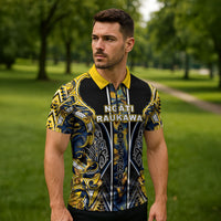 Aotearoa Ngati Raukawa Zipper Polo Shirt Maori Tribal Yellow And Navy Paua Shell Pattern DT05 - Polynesian Pride