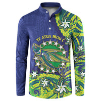 Cook Islands Language Week Button Sweatshirt Flying Fish 15 Stars Tribal Patterns