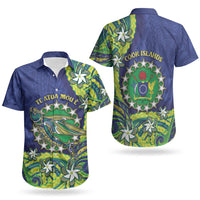 Cook Islands Language Week Couples Matching Off Shoulder Maxi Dress and Hawaiian Shirt Flying Fish 15 Stars Tribal Patterns