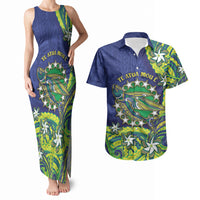 Cook Islands Language Week Couples Matching Tank Maxi Dress and Hawaiian Shirt Flying Fish 15 Stars Tribal Patterns