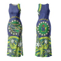 Cook Islands Language Week Couples Matching Tank Maxi Dress and Long Sleeve Button Shirt Flying Fish 15 Stars Tribal Patterns