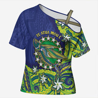 Cook Islands Language Week Cross Shoulder Shirt Flying Fish 15 Stars Tribal Patterns