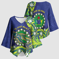 Cook Islands Language Week Kimono Sleeve Blouse Flying Fish 15 Stars Tribal Patterns