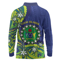 Cook Islands Language Week Long Sleeve Polo Shirt Flying Fish 15 Stars Tribal Patterns