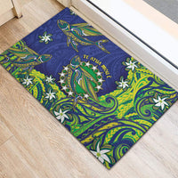 Cook Islands Language Week Rubber Doormat Flying Fish 15 Stars Tribal Patterns
