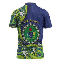 Cook Islands Language Week Zipper Polo Shirt Flying Fish 15 Stars Tribal Patterns