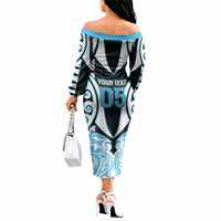 Custom Aotearoa Ngati Kahungunu Off The Shoulder Long Sleeve Dress New Zealand Traditional Maori Pattern